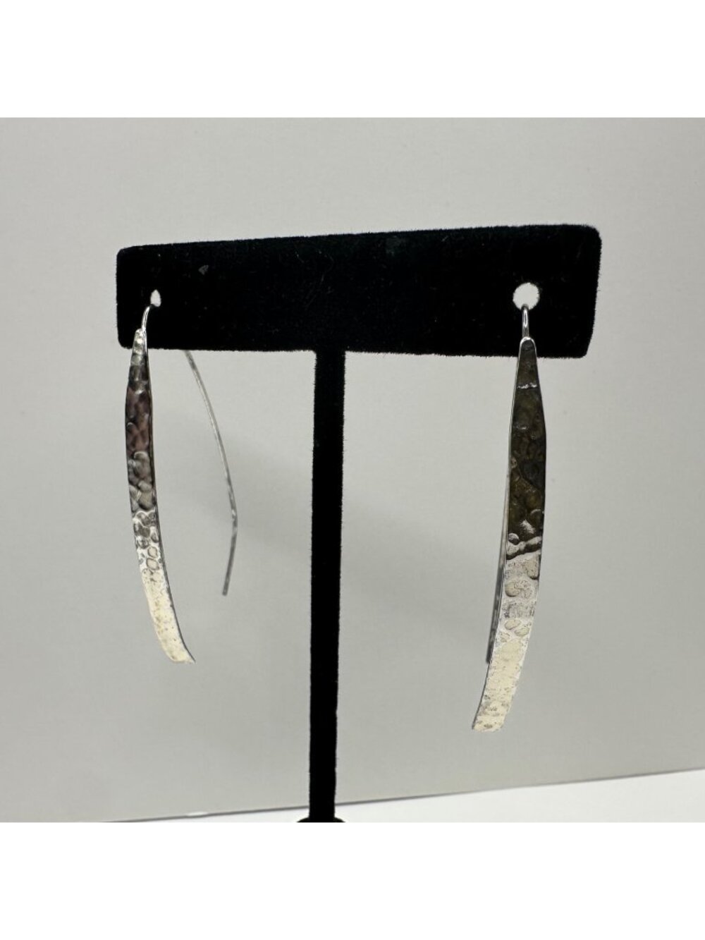 Sterling Silver Hammered Bar Dangle Hook Earrings Minimalist Artisan Lightweight
